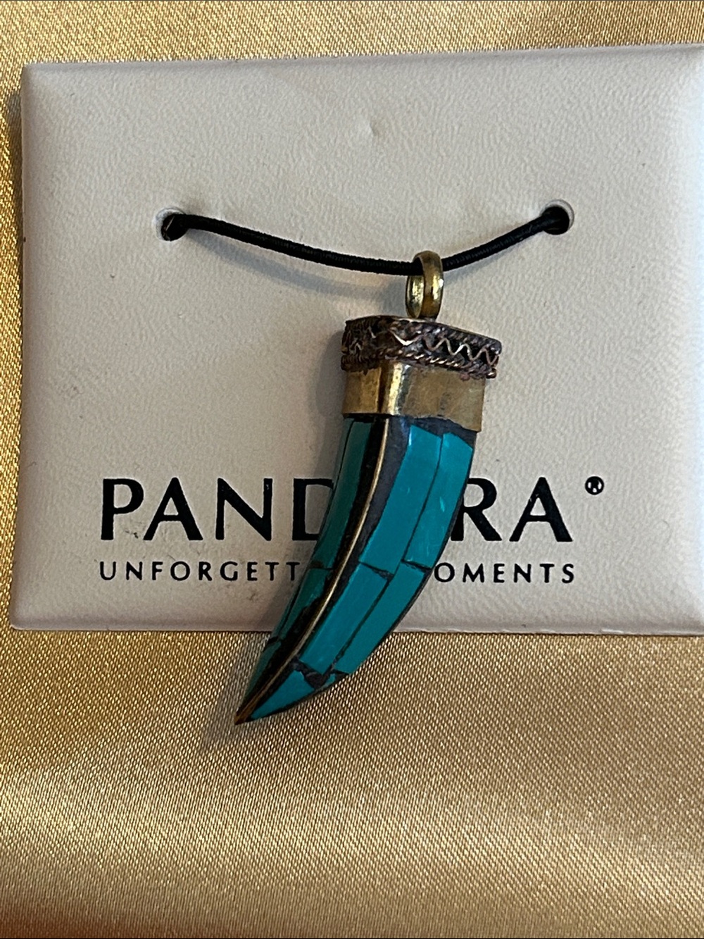 Pandora Turquoise Inlay Horn Pendant Necklace with Gold-Tone Accents
